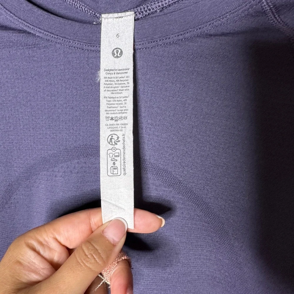 Lululemon Swiftly Tech Cropped Long Sleeve 2.0 Women 6 Purple Nightfall Seamless